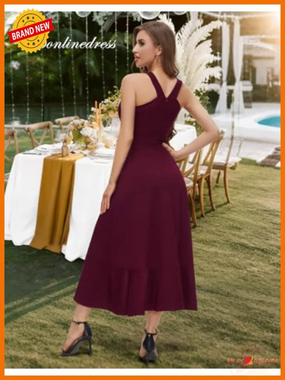 Halter Maxi Dress Ruffled Hem Formal Wedding Guest Cocktail Prom